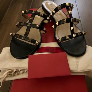 Valentino Rockstud Flat Sandal in Black